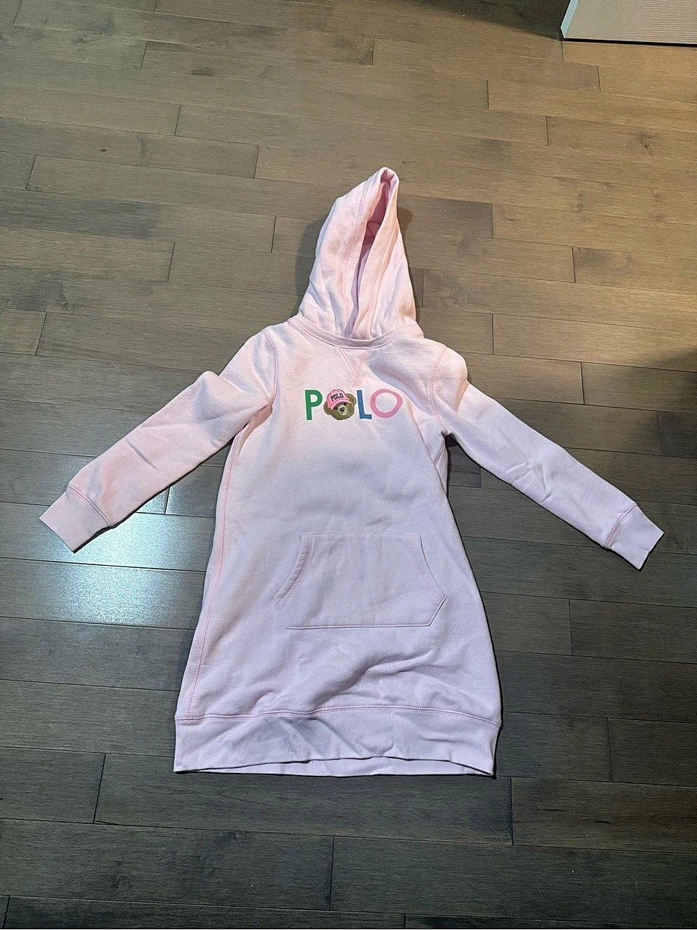 Polo Ralph Lauren Polo Bear Fleece Hoodie Dress Pink Girls Medium